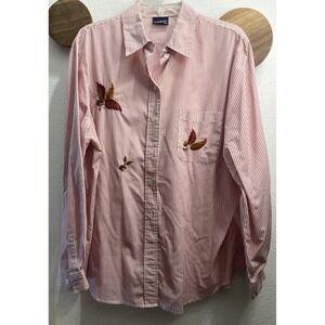 Allison & Co Womans LS Button Down Shirt Autumn Fall Acorns Embroidered XL